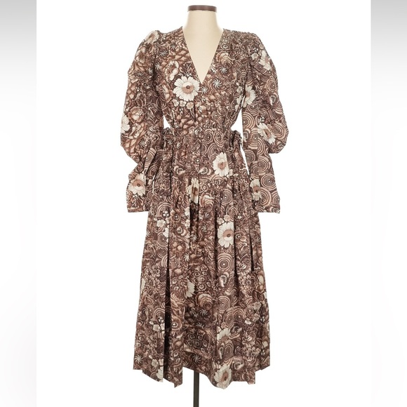 Ulla Johnson Althea Brown Floral Long Sleeve Dress Size 0 - Picture 2 of 4